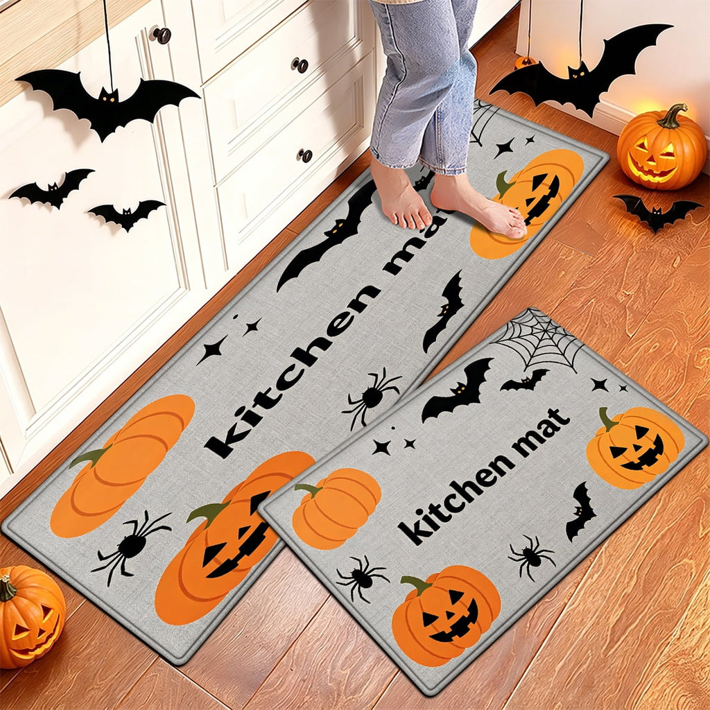 YIMEIS Halloween Pumpkin Lanterns 3Pcs Flannel Mat and Kitchen Rugs Set,Soft Non-slip,Perfect for Home Bathroom