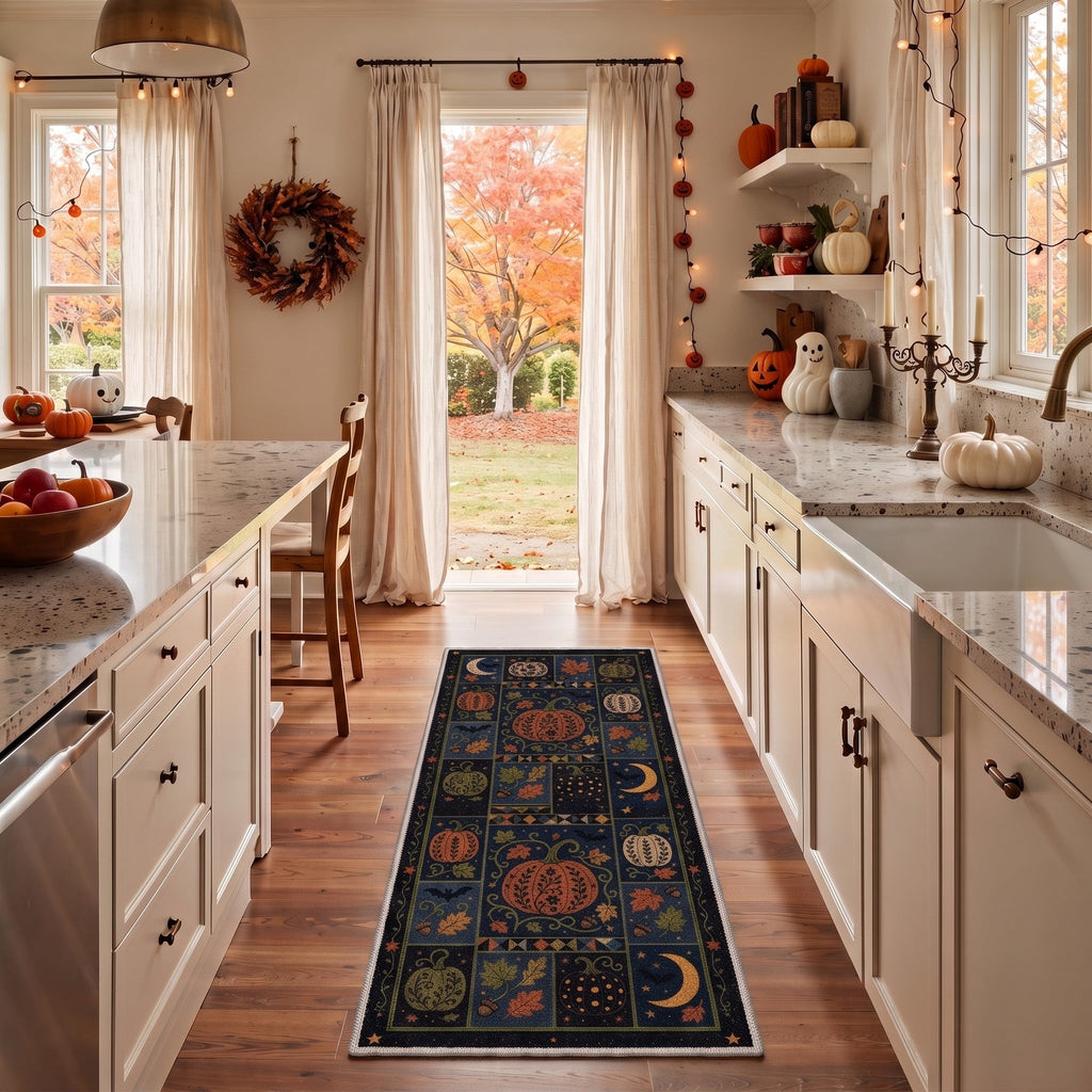 GENIMO 2'x7' Halloween Runner Rug, Washable Non Slip Soft Vintage Witch Indoor Outdoor Hallway Runner for Porch Patio Kitchen Entryway, Retro Sepia