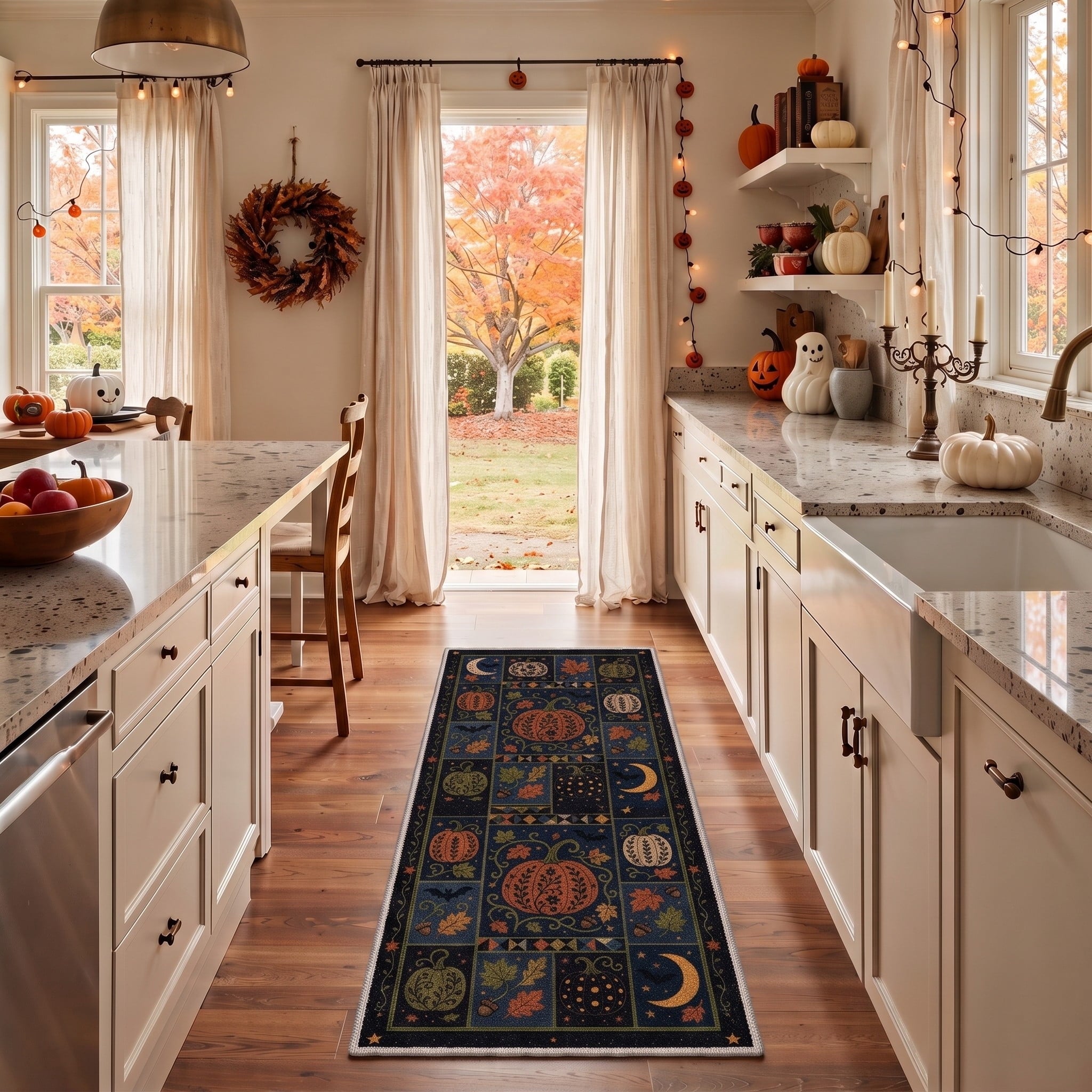 GENIMO 2'x7' Halloween Runner Rug, Washable Non Slip Soft Vintage Witch Indoor Outdoor Hallway Runner for Porch Patio Kitchen Entryway, Retro Sepia
