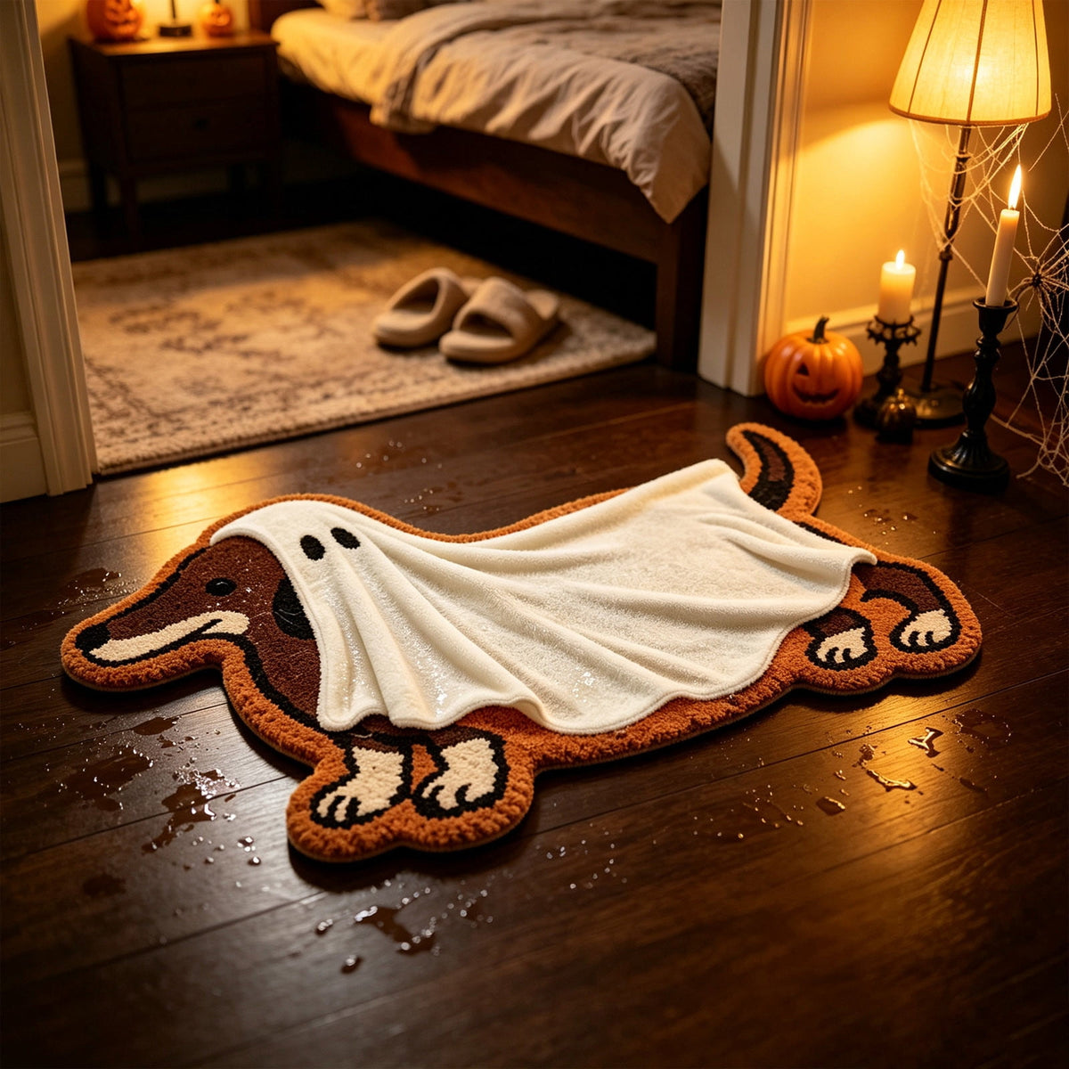 Halloween Dachshund Doormat, Ghost Dachshund Floor Mat, Cute Halloween Dog Rug, Non Slip Entryway Door Mat for Indoor Front Door Halloween Decorations