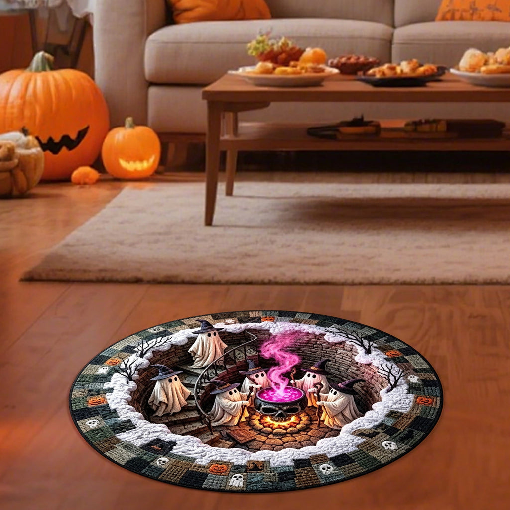 Sulaicai 3D Optical Illusion Halloween Round Rug, Spooky Ghost Pumpkin Print Absorbent Doormat, Non Slip Washable Floor Mat for Indoor Entryway Living Room Halloween Home Decor, 15.7 Inch