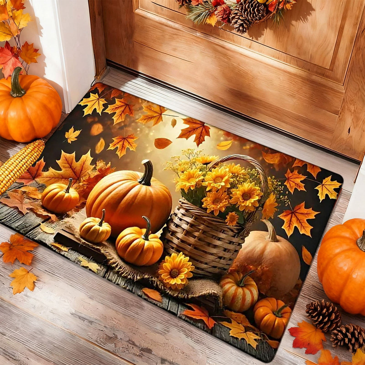 Autumn Door Mat for Entryway, 16x24 Inch, Fall-Themed Floor Doormat for Home Decor, Non-Slip Rug Mat for Living Room, Kitchen, Bedroom, Gifts for Fall Lovers (E)