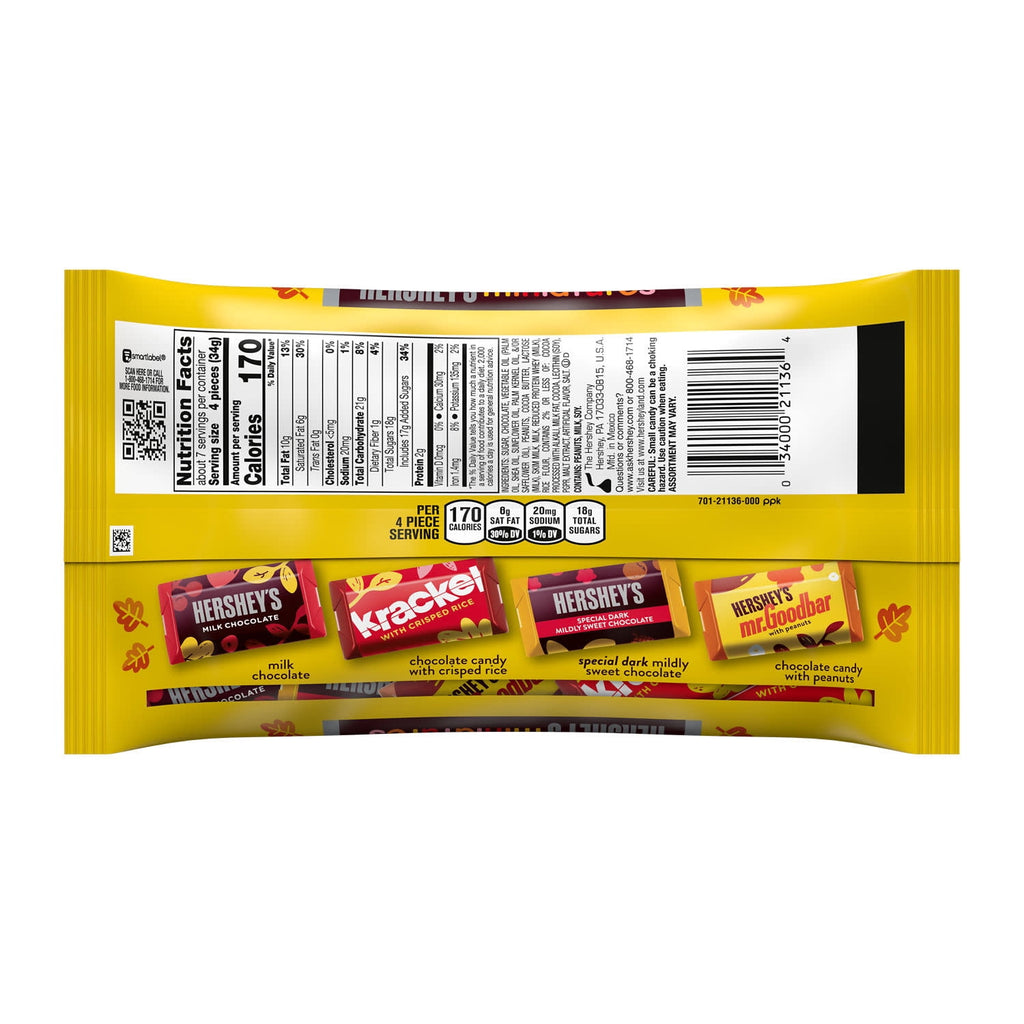 Hershey's Miniatures Assorted Chocolate, Fall Candy Bag, 8.9 oz