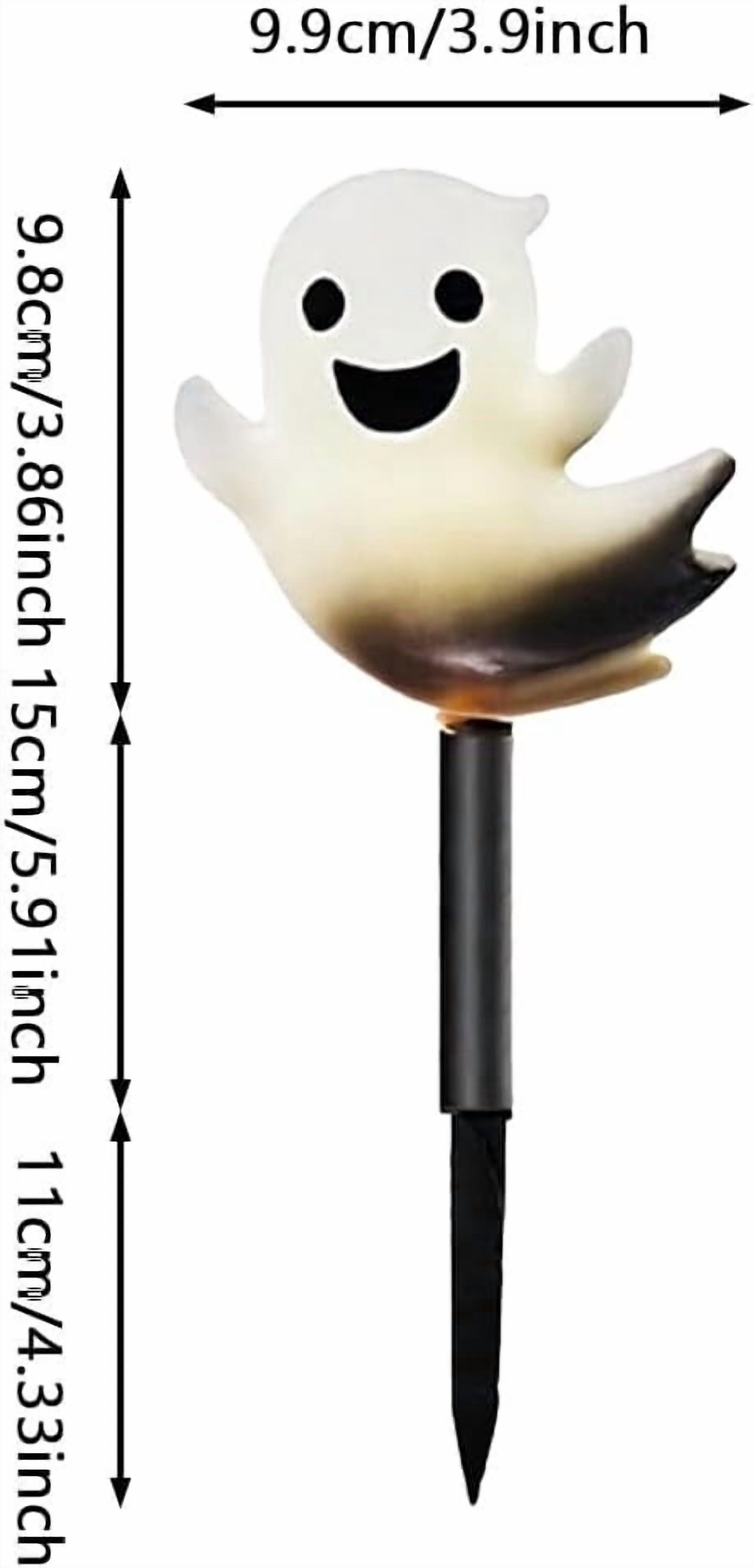 Btomtd 5pcs Solar Halloween Ground Lights Outdoor Insertion Lamp with Pumpkin Ghost and Skull Decor Solar Powered LED Light for Courtyard Pathway Lighting, White
