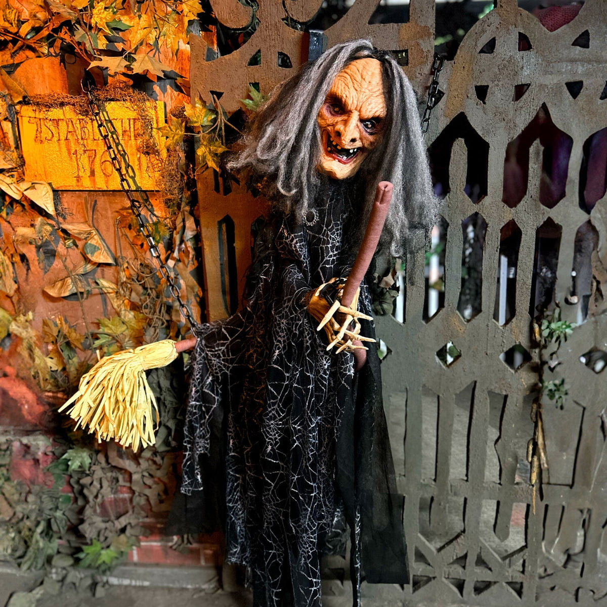 Haunted Hill Farm 5.75 ft Animatronic Witch Indoor/Covered Outdoor Halloween Decoration, HHWITCH-20FLSA