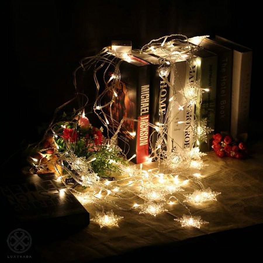 Morttic Christmas 96LEDs Snowflake Fairy String Curtain Window Light LED Starry Christmas String Lights for Holidays Wedding Party Decor (Warm Light)
