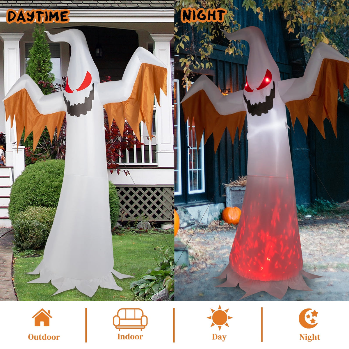 Zimtown 12FT Halloween Inflatables Ghost Outdoor Halloween Decoration w/ Scary Flames,4pcs LED Lights