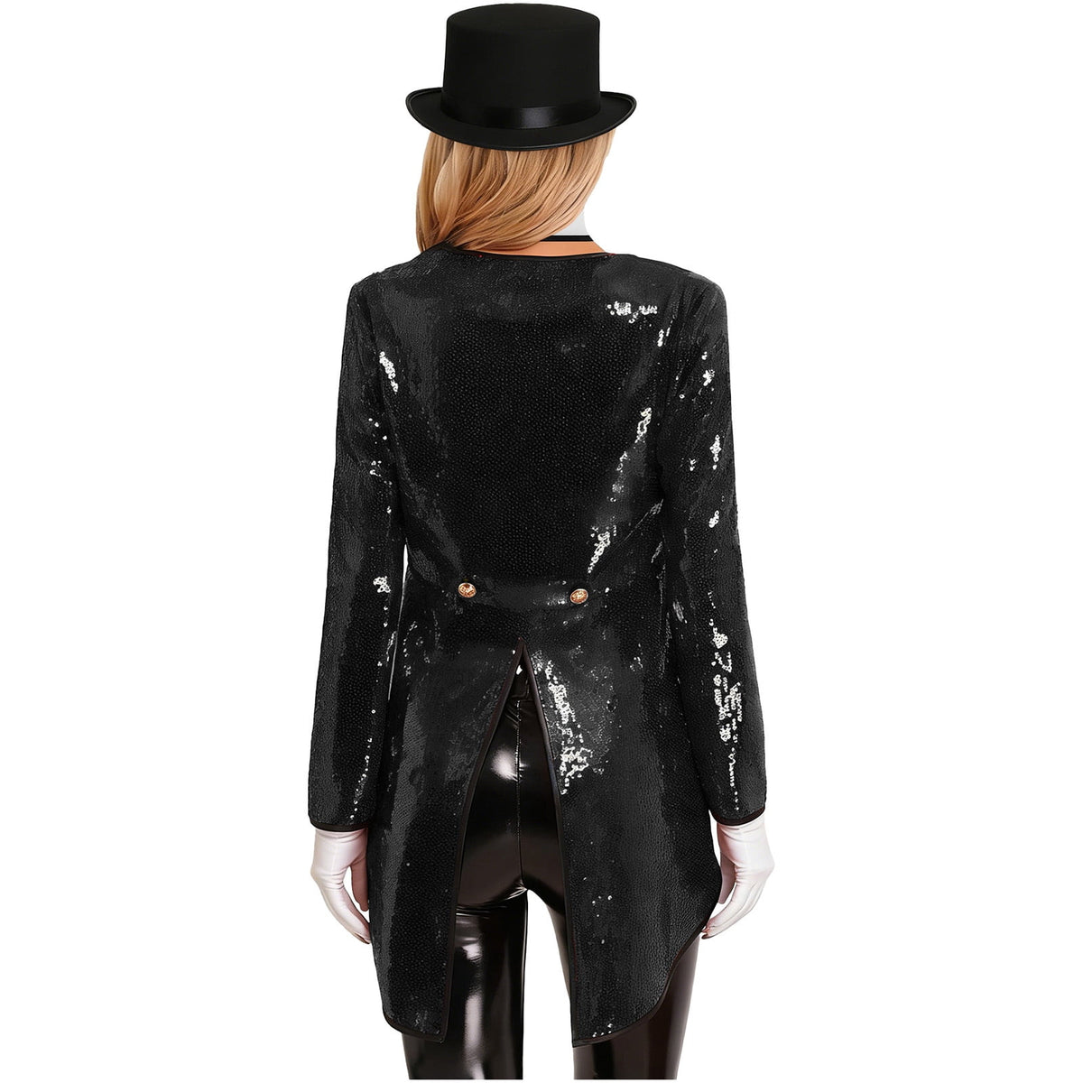 iiniim Women Magician Cosplay Sequin Tailcoat Circus Showman One-Button Tuxedo Jacket Outfits Red M