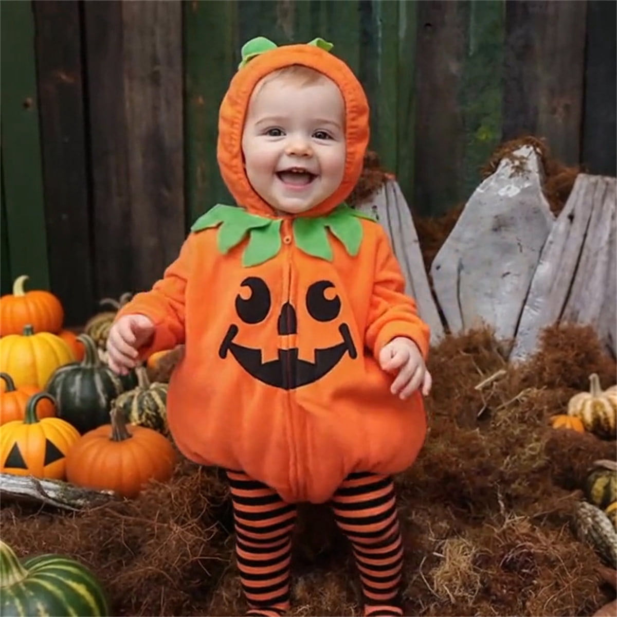 WIBACKER 0-24 Months Newborn Infant Baby Girl Boy Halloween Pumpkin Costumes Cute Hooded Romper Jumpsuit Outfit Clothes