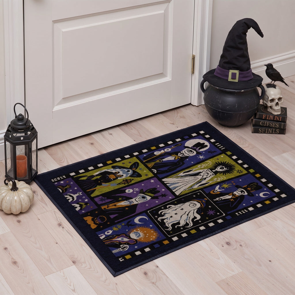 GENIMO 2'x7' Halloween Runner Rug, Washable Non Slip Soft Whimsical Skeleton Indoor Outdoor Hallway Runner for Porch Patio Kitchen Entryway, Charcoal Black