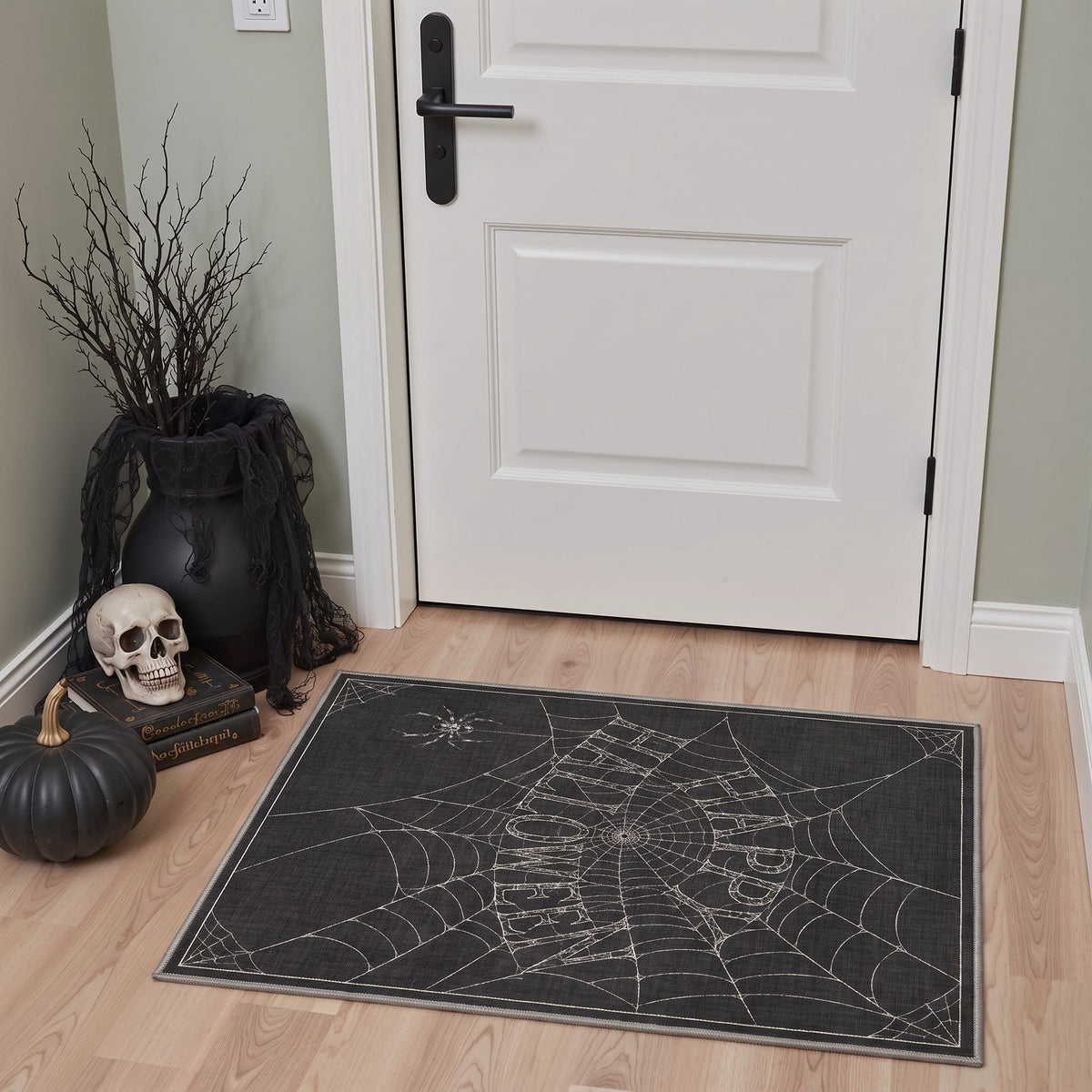 GENIMO 2'x3' Halloween Doormat, Washable Non Slip Soft Whimsical Cat Outdoor Door Mat for Front Door Covered Porch Patio Entryway, Vintage Black