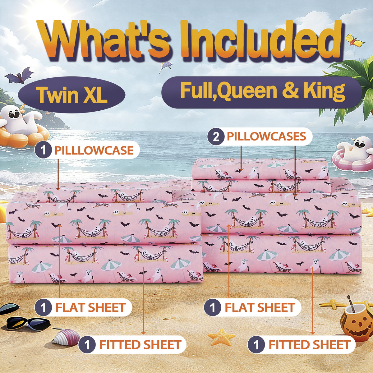 Summerween Crafted by Catherine Full 4-Piece Sheet Set, Black & White Nautical Ghosts