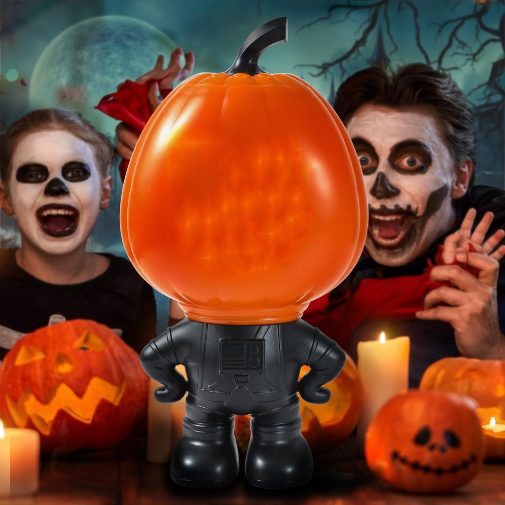Animated Halloween Pumpkin Decor with Built-in Projector and Speaker, Singing Talking Light Up Figurine for Indoor Home Tabletop and Party Decorations, Spooky Props