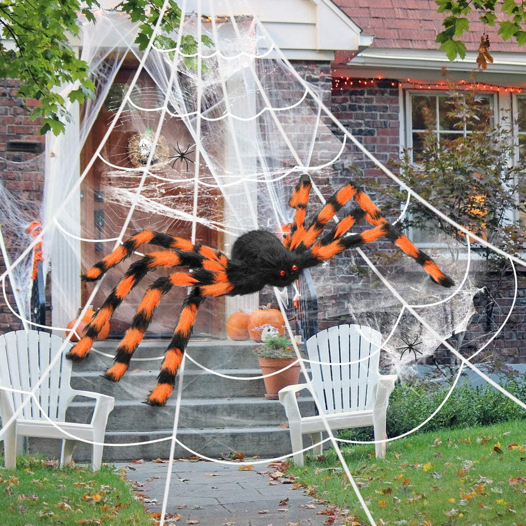 Innens 11.8ft Halloween 144 LED Purple Spider Web Lights with 35" Giant Spider Light up Cobweb Halloween Decorations for Indoor Ourdoor Garden Yard Home Patio (Black, 1Pc)