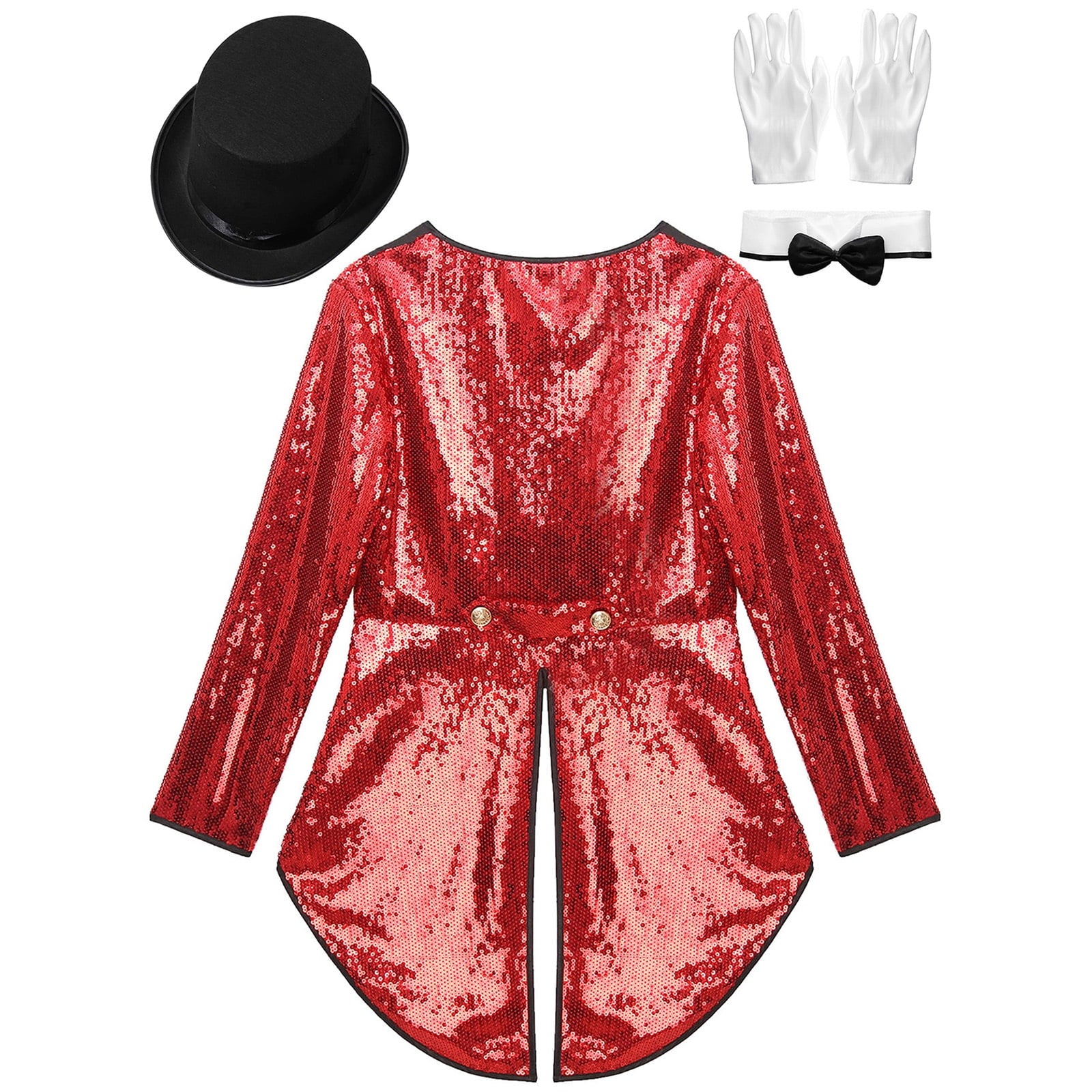 iiniim Women Magician Cosplay Sequin Tailcoat Circus Showman One-Button Tuxedo Jacket Outfits Red M