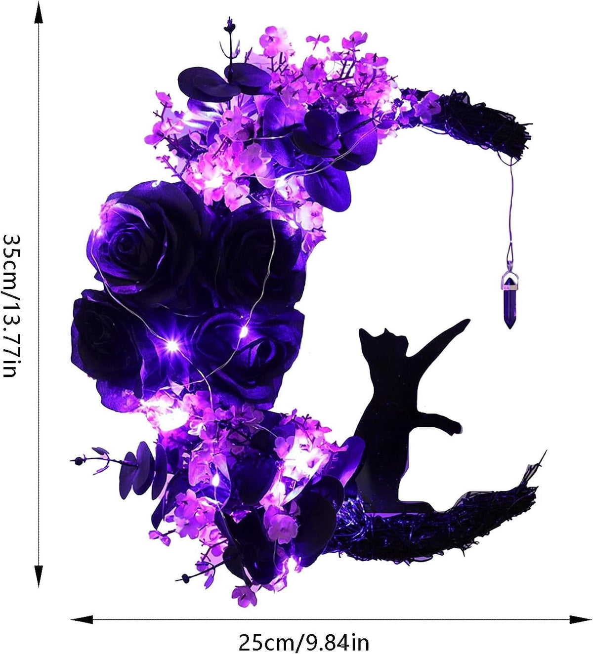 Wiher Halloween Wreaths with Lights for Front Door, 13.77" Halloween Moon Wreath with Black Cat Wood Wreath Halloween Wreath Horror Decorations for Home Party Window Wall Indoor Outdoor C