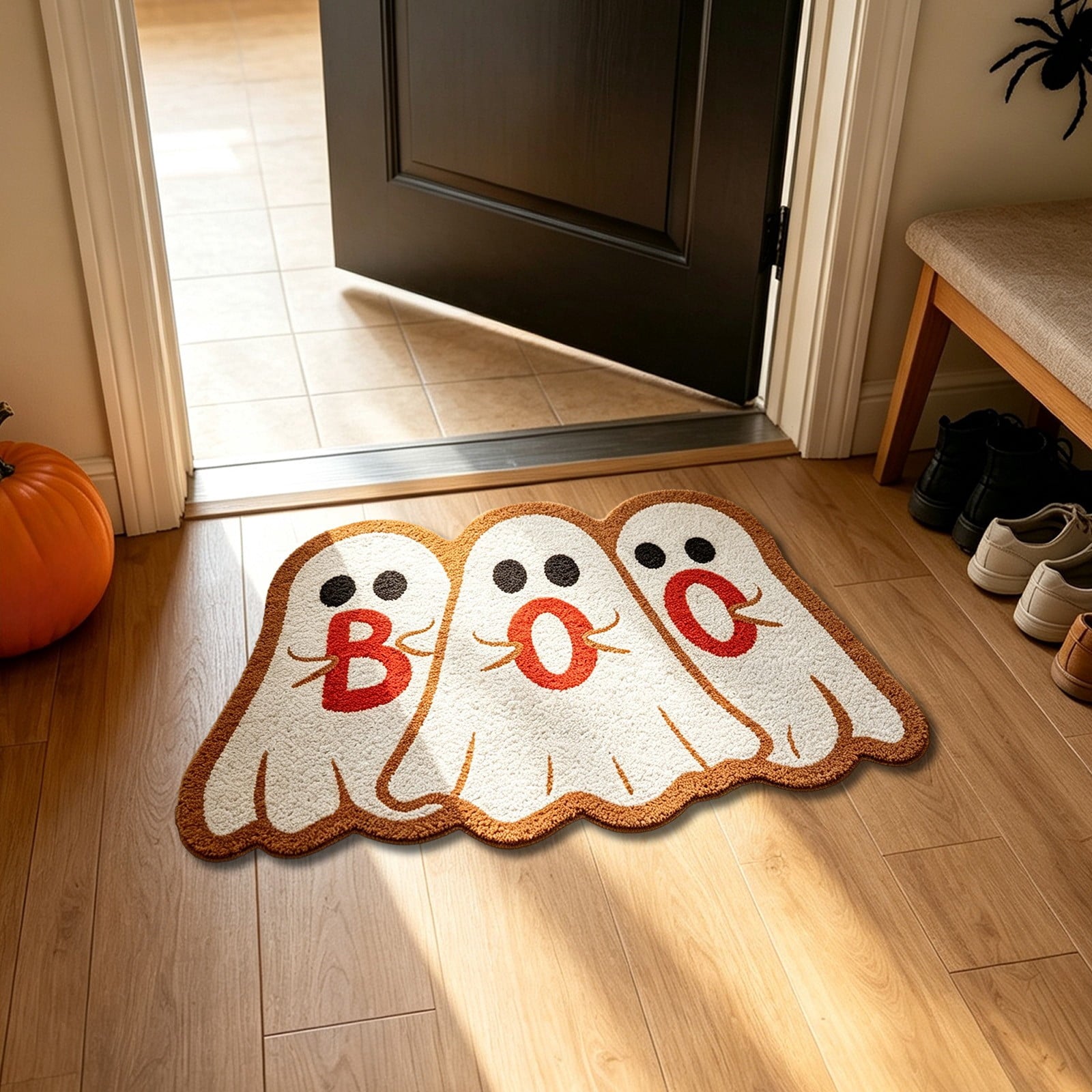 Yhmxh Halloween Bathroom Rugs, Halloween Pumpkin Bath Mats, Farmhouse Halloween Rugs for Bathroom Decorations for The Home, Holiday Cute Pumpkin Decor Non-Slip 15.7x23.6 Inches