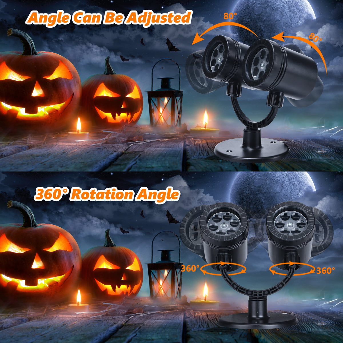 Halloween Projector Lights, Double Head Dynamic Halloween Decorations Lights with Timer, Waterproof Indoor Outdoor Decor for Home Party Garden