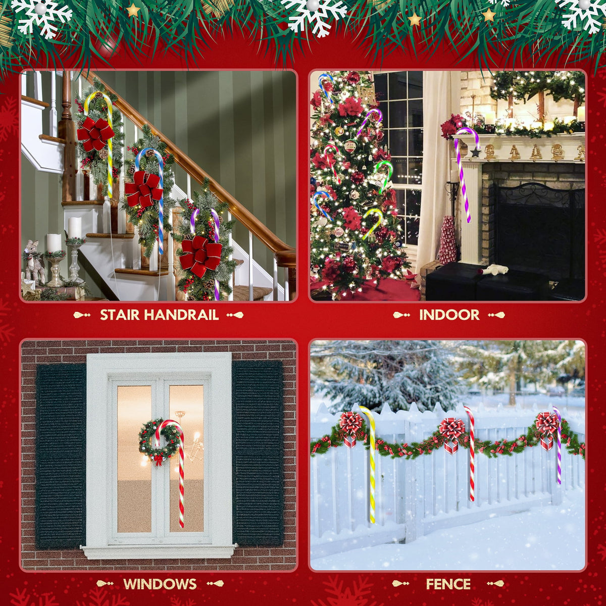 Christmas Candy Cane Lights 21” 10 Pack 8 Lighting Modes Flickering Candy Cane Pathway Marker Outdoor Indoor Waterproof UL Listed Christmas Lighting Decoration Light