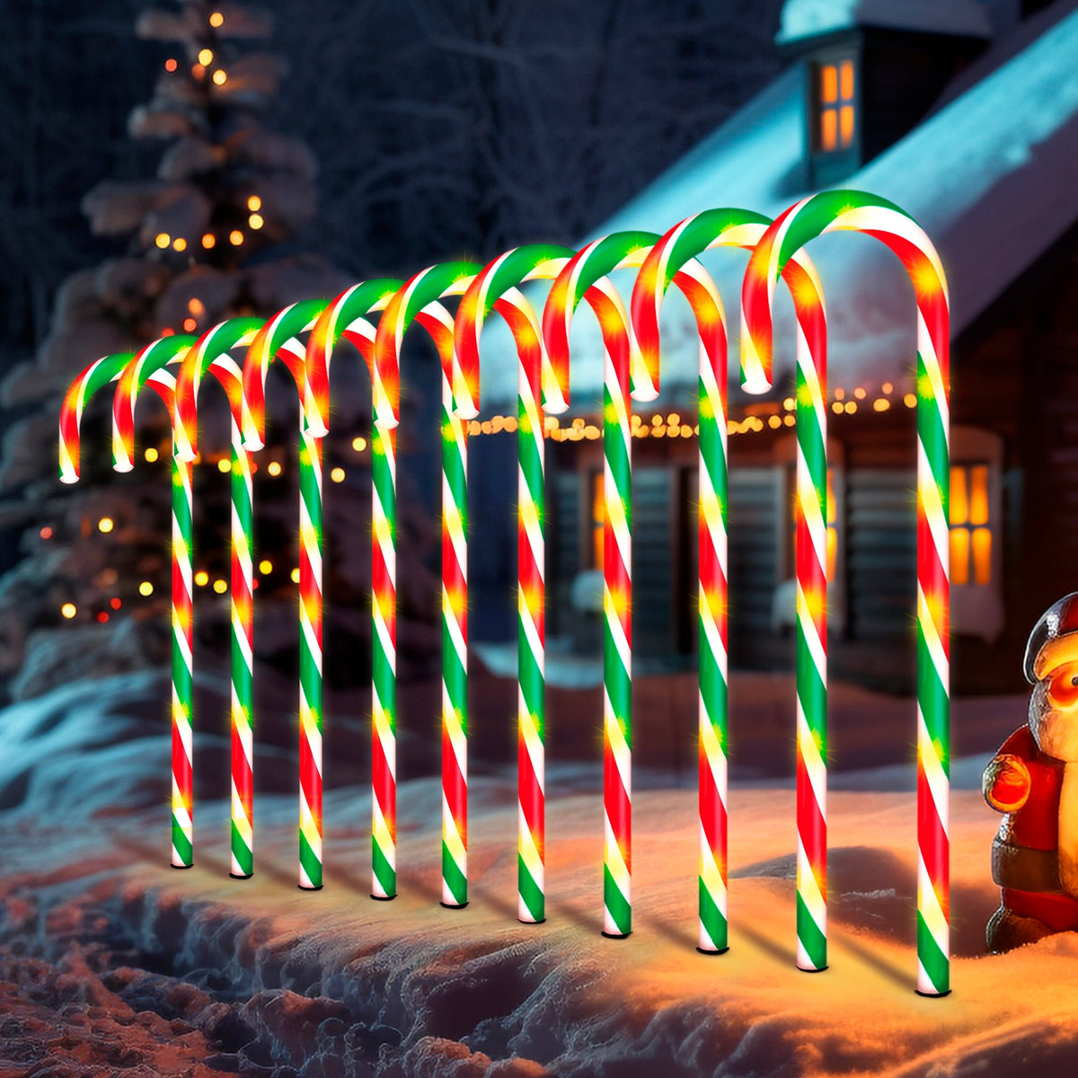 Christmas Candy Cane Lights 21” 10 Pack 8 Lighting Modes Flickering Candy Cane Pathway Marker Outdoor Indoor Waterproof UL Listed Christmas Lighting Decoration Light