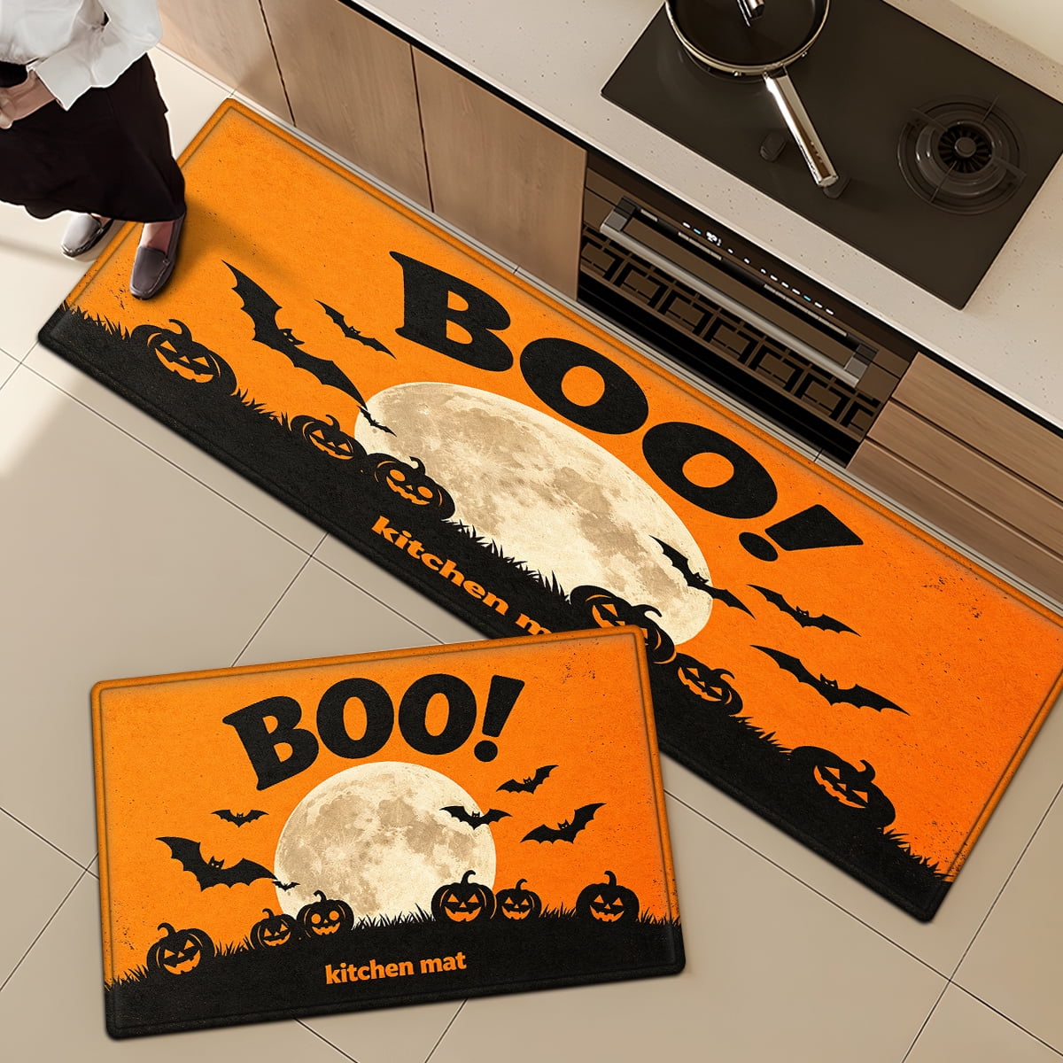 CCTFS Halloween Pumpkin Bat Candy 1Pc Flannel Mat and Kitchen Rugs,Soft Non-slip,Perfect for Home Bathroom