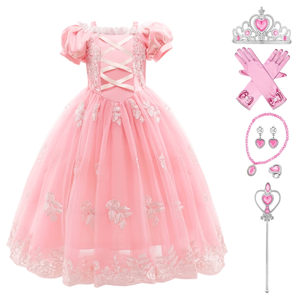 IBTOM CASTLE Little Girls Princess Halloween Cosplay Outfits for Kids Party Fancy Dress up Long Evening Gown 4-5 Years Cinderella Blue