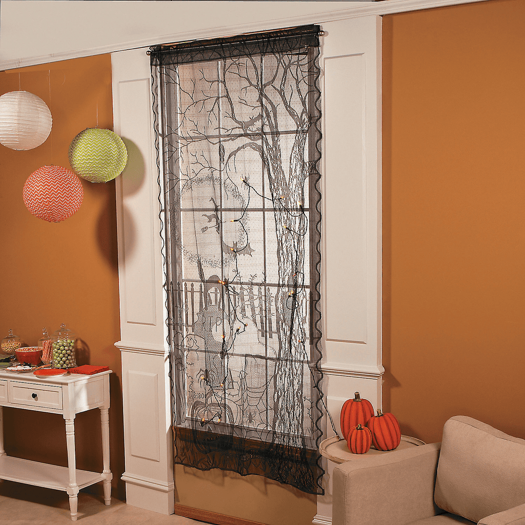 Spooky Lighted Lace Curtain Panel - Home Decor - 1 Piece