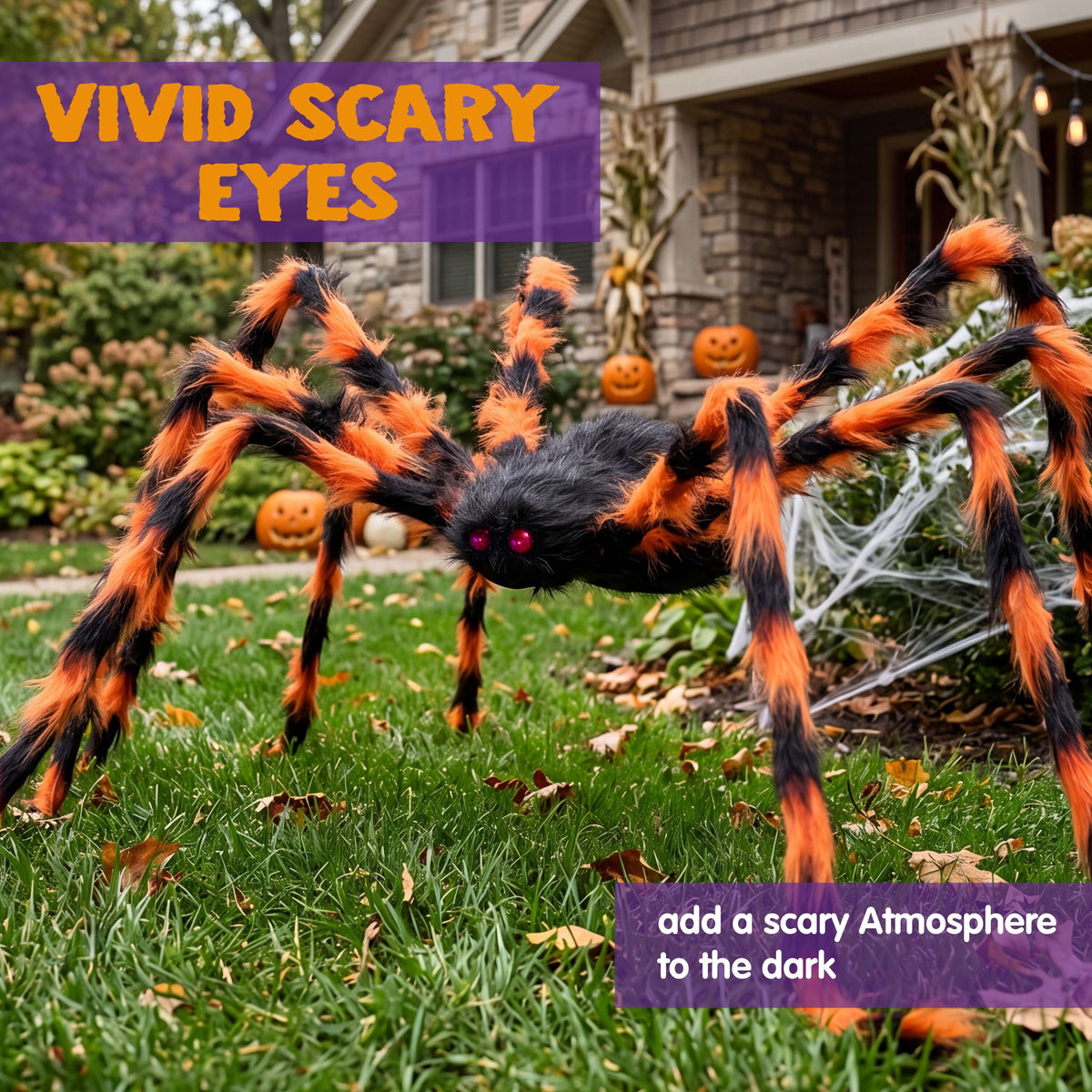 Joyfy 5 ft Scary Giant Spider Halloween Decorations Outdoor,Poseable Spider Lifelike Hairy Prop for Yard,Haunted House,Tree or Porch Party Decorations,Black