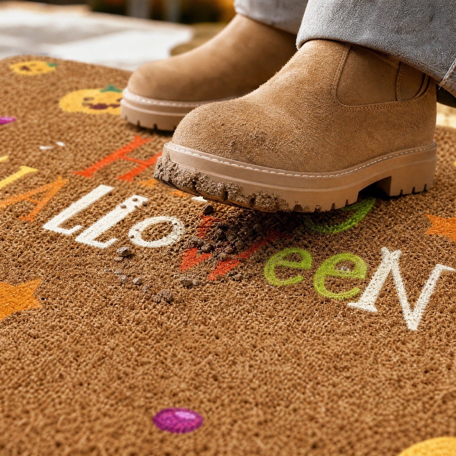 Halloween Doormat Vintage Retro Style Mat 23.6x15.7in Secure-Grip Absorbent Coir Look Entryway Rug for Front Porch Indoor Outdoor Decor by OVFUIZ