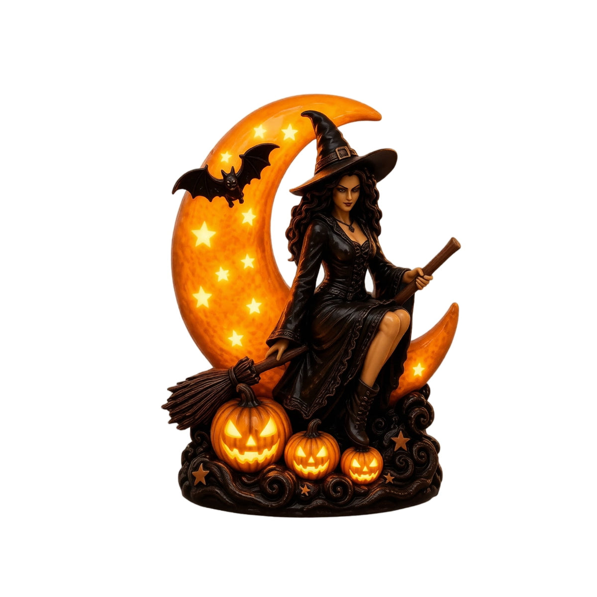 Halloween Witch Cauldron Garden Light, Solar Powered Halloween Projector Outdoor Decoration with Flying Witch and Lighted Cauldron, Witch Light Stake for Lawn Garden Porch Yard Decor, Style D