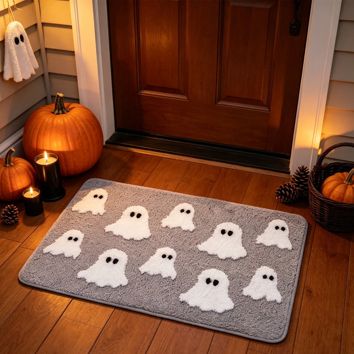 Halloween Ghost Door Mat, Cute Welcome Mat for Front Door Porch Entryway Haunted Outdoor Decor Spooky Decorative Entrance Doormat Non Slip Halloween Rug, 16" x 24"