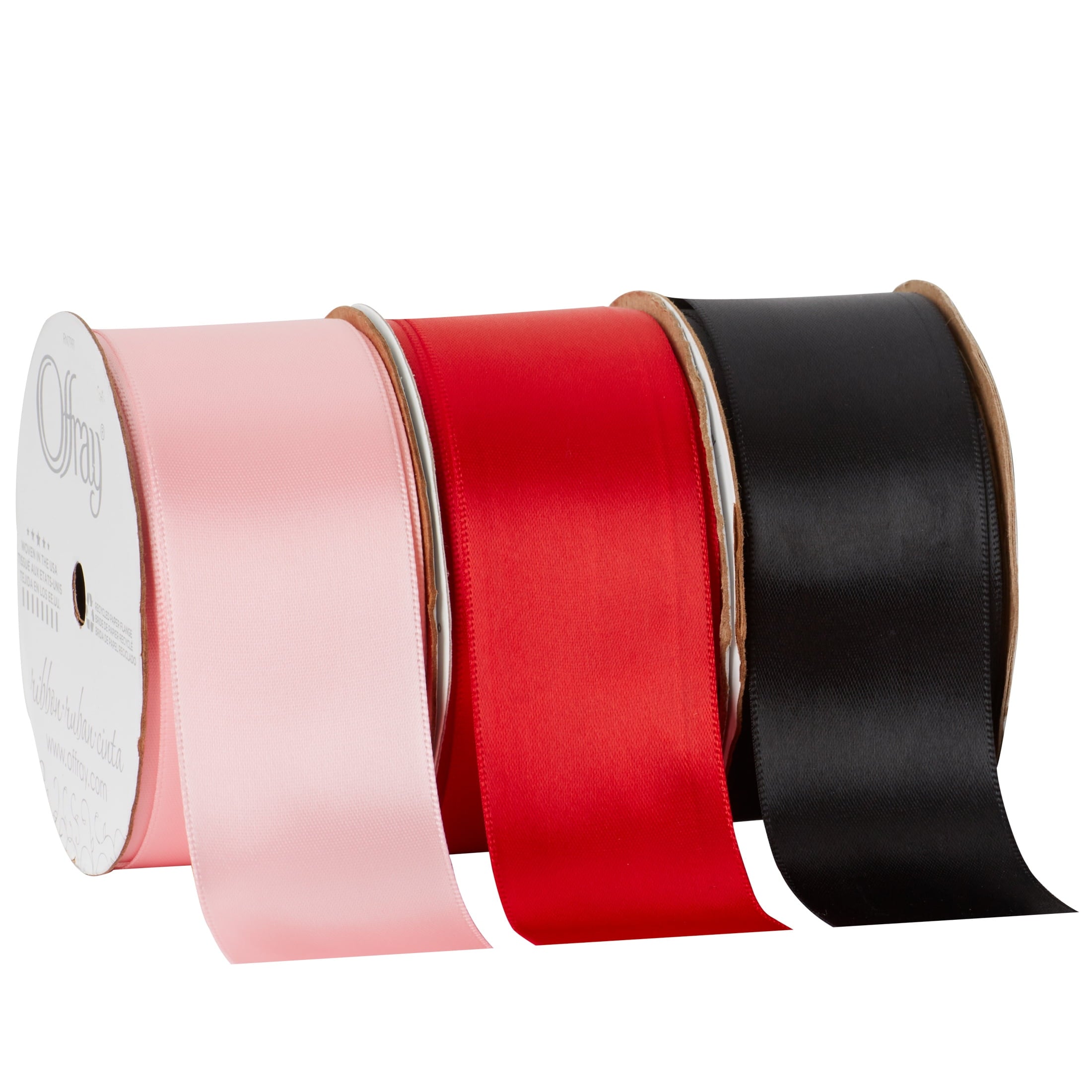 (2 pack) Offray Ribbon, Red 1 1/2 inch Double Face Satin Polyester Ribbon, 12 feet