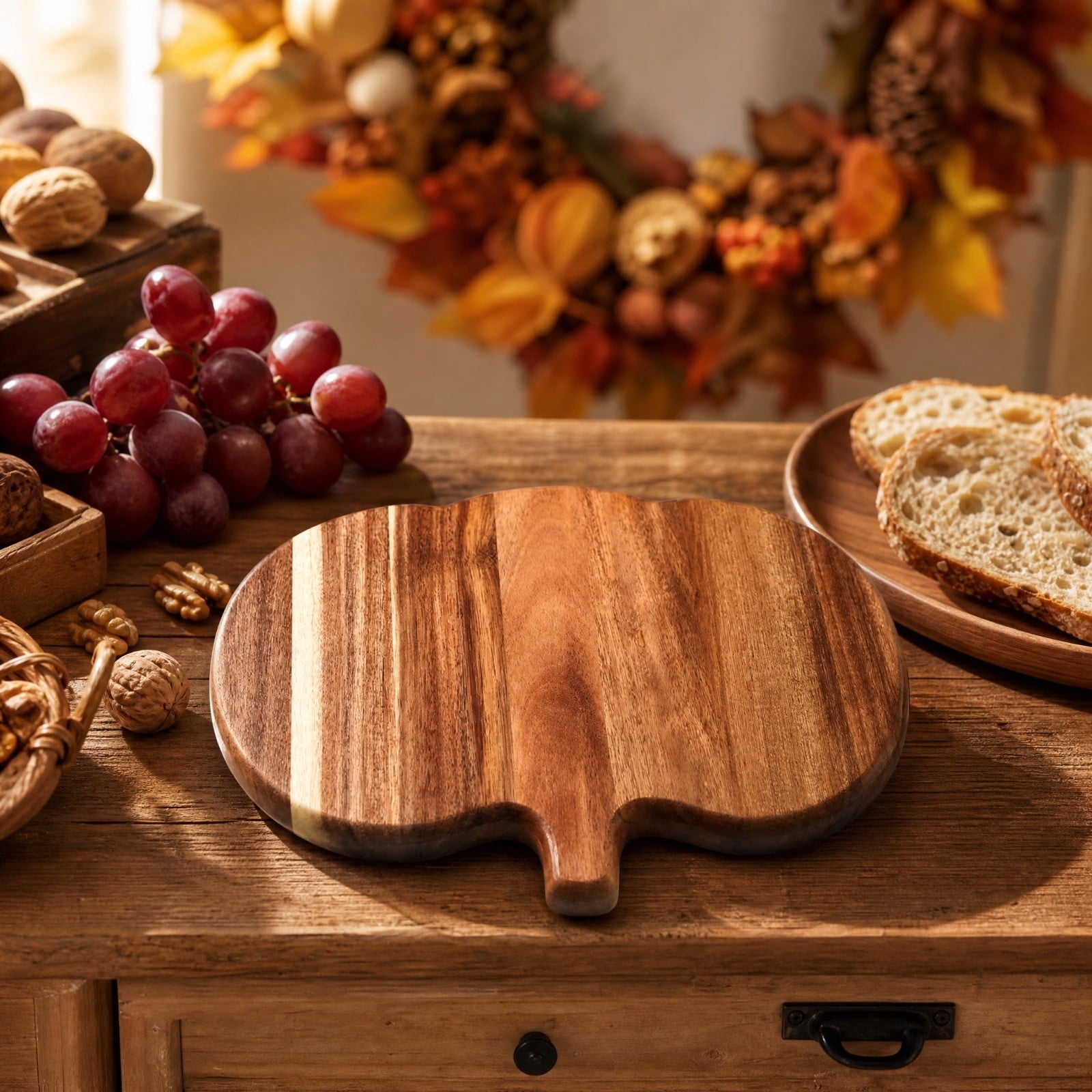 geerera Pumpkin Shaped Wooden Serving Board, Cheese & Charcuterie Platter for Fall, Thanksgiving & Halloween Parties