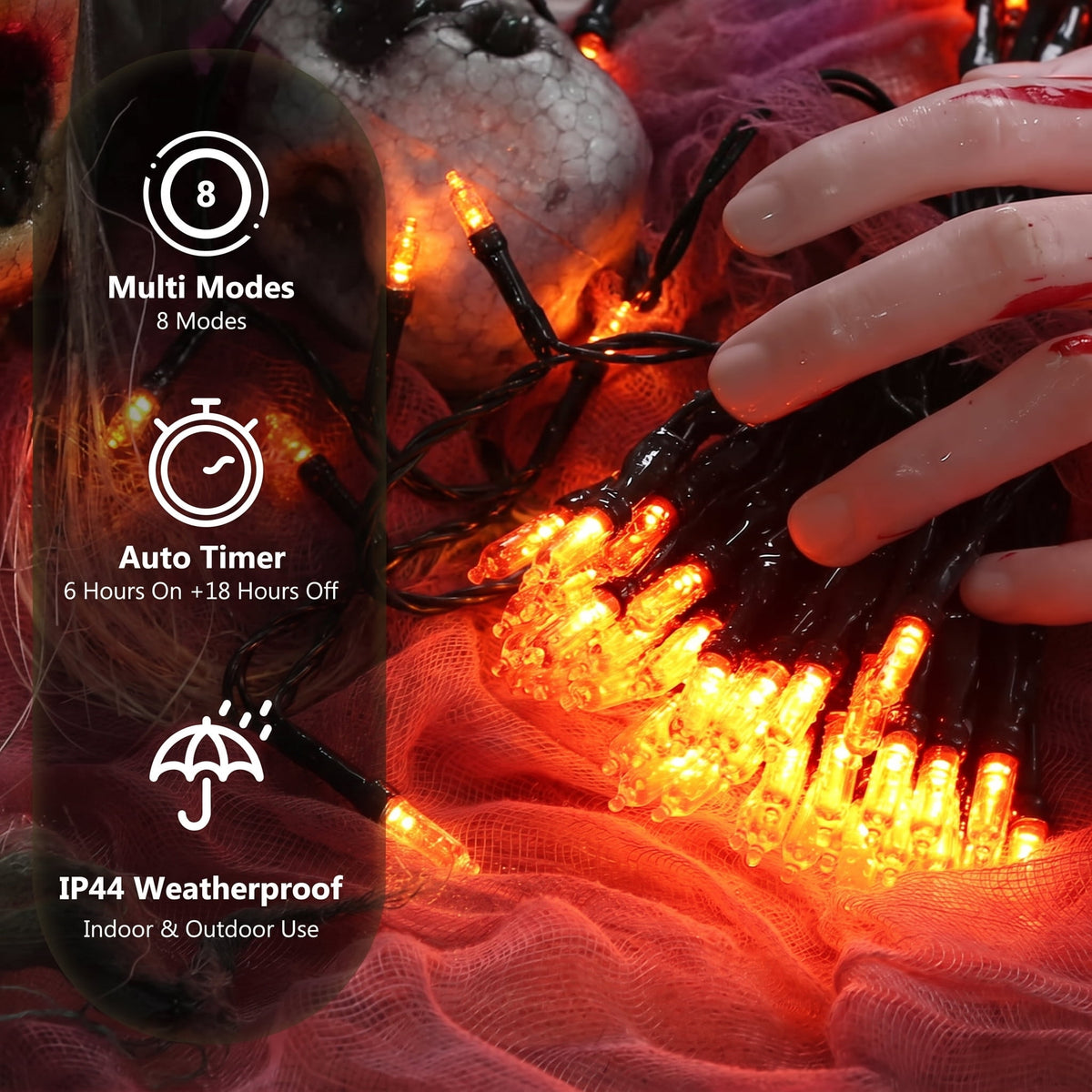 TETOU Halloween Lights, 33ft 100 LED Battery Halloween Lights, 8 Modes String Lights with Timer, Indoor Outdoor Waterproof mini Lights String for Halloween Bedroom Patio Decor - Orange & Purple