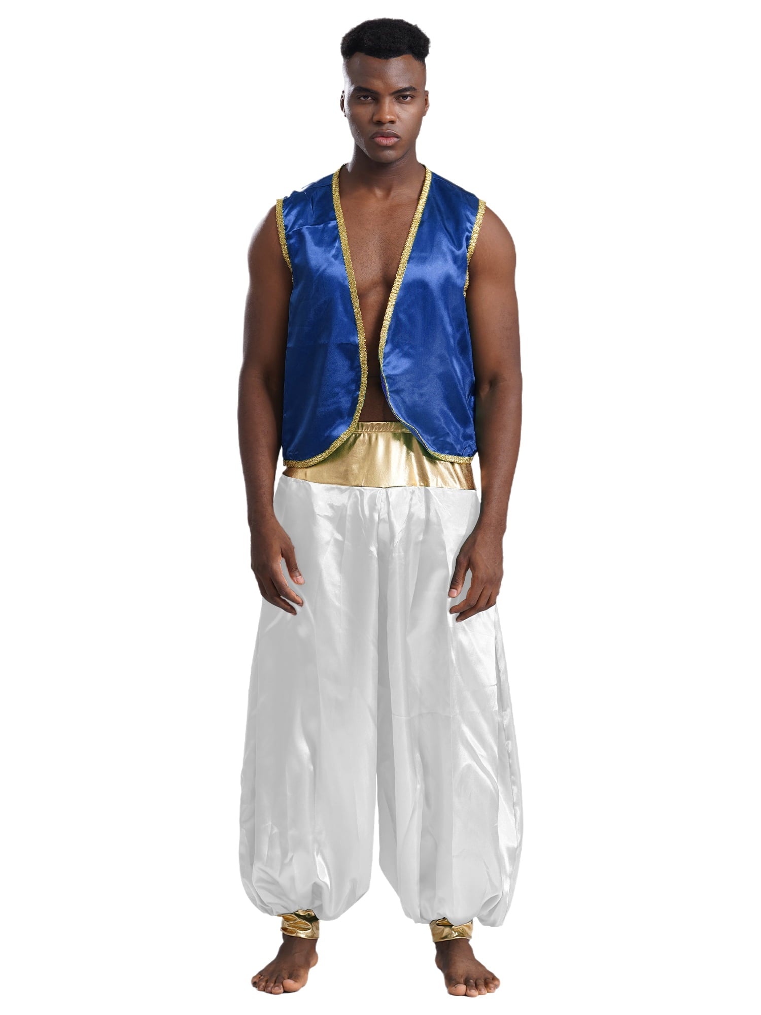 iiniim Mens Arabian Prince Costume Open Front Vest with Pants Halloween Show Fancy Dress up Outfit Royal Blue&Royal Blue S