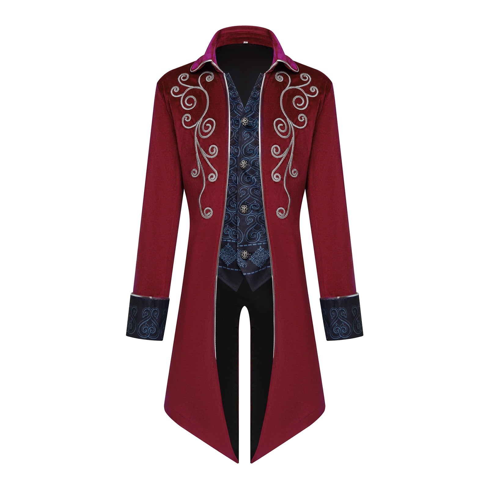 GYQMBT Men Medieval Steampunk Tailcoat Jacket Gothic Victorian Frock Coat Uniform Halloween Party Cosplay Gentleman Costumes, Blue, XL