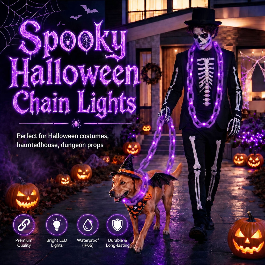 VOLIVO Halloween Chain Lights, 10FT 8 Modes Waterproof Battery Operated Halloween Decorations for Outdoor Party, Cosplay, Spooky (Purple)