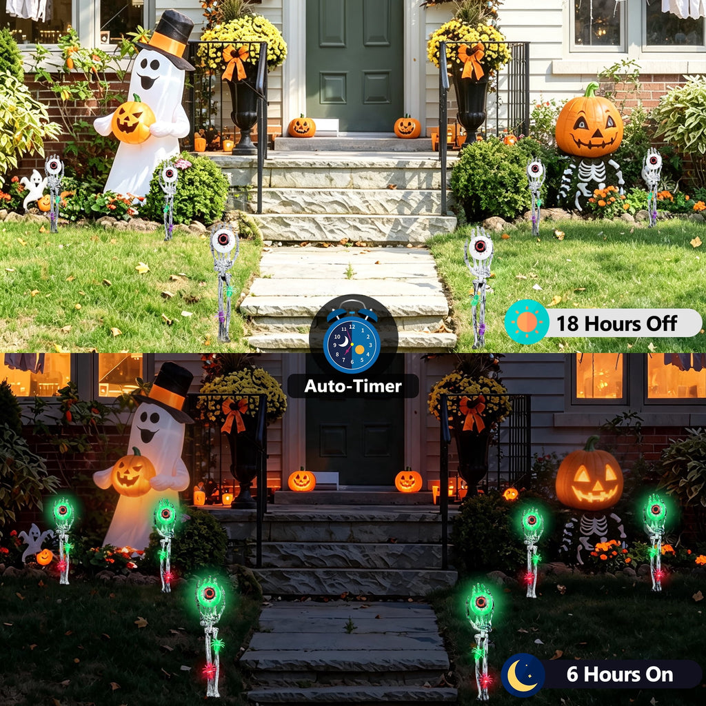 Toodour Halloween Pathway Lights Outdoor, Battery Operated Halloween Skeleton Hands with Light Up Eyeballs & Spiders, Waterproof Halloween Decor for Walkway Garden Yard Lawn, Red