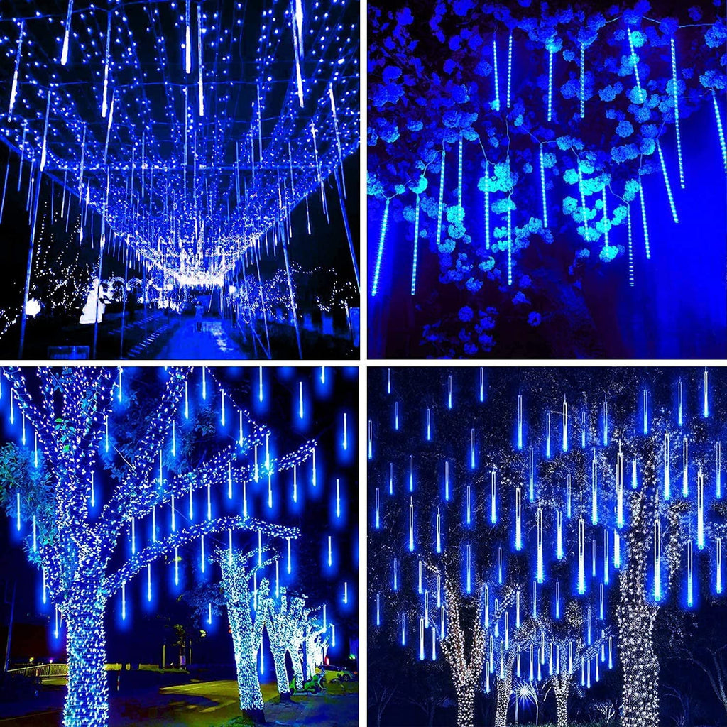 TiokMc Falling Rain Fairy String Lights, 10cm 10 Tube 200 LED Meteor Shower Light, Waterproof Snow Falling Icicle Cascading Lights for Xmas Wedding Party Tree Holiday Decor, White