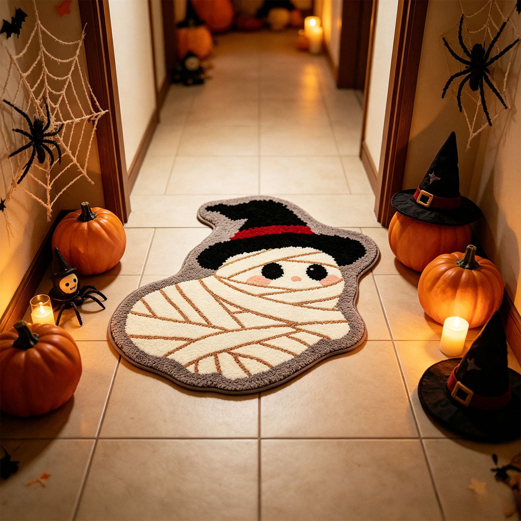 Halloween Doormat Ghost Bath Mat 23.6x15.7in Secure-Grip Absorbent Soft Faux Fur Rug for Bathroom Bedroom Living Room Decor by OVFUIZ