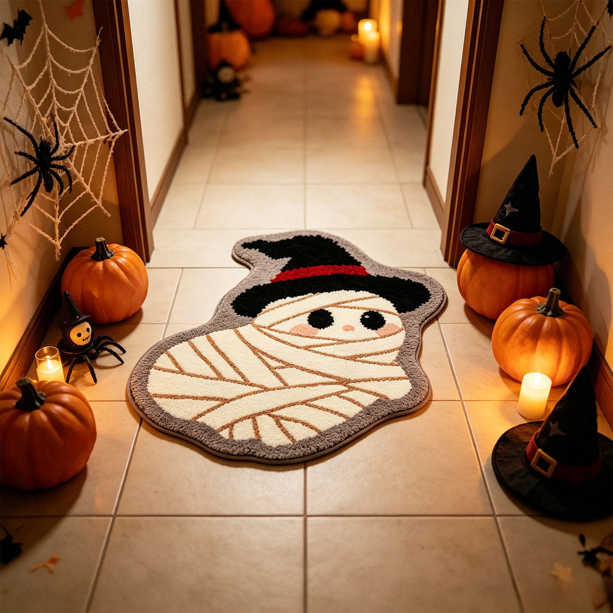 Halloween Bath Mat Ghost Multicolor Irregular Mat 27.56x17.72in Polyester Skidproof & Absorbent for Bathroom Entryway Living Room Halloween Door Mat by MPOISVA