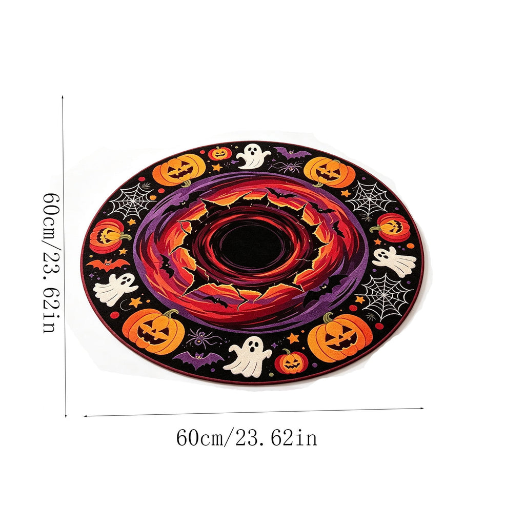 Halloween Round Rug Optical Ghost Pumpkin Mat 15.75in Diameter Polyester Skidproof & Soft for Entryway Bedroom Party by MPOISVA