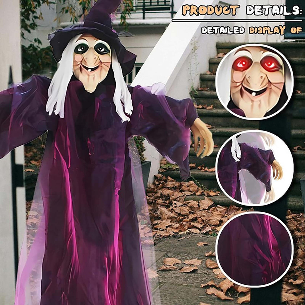 EWSFHUI 71" Life Size Hanging Talking Witch, Sound Activation and Red Eye Animated Witch Indoor Outdoor Halloween Decoration, Decor Prop