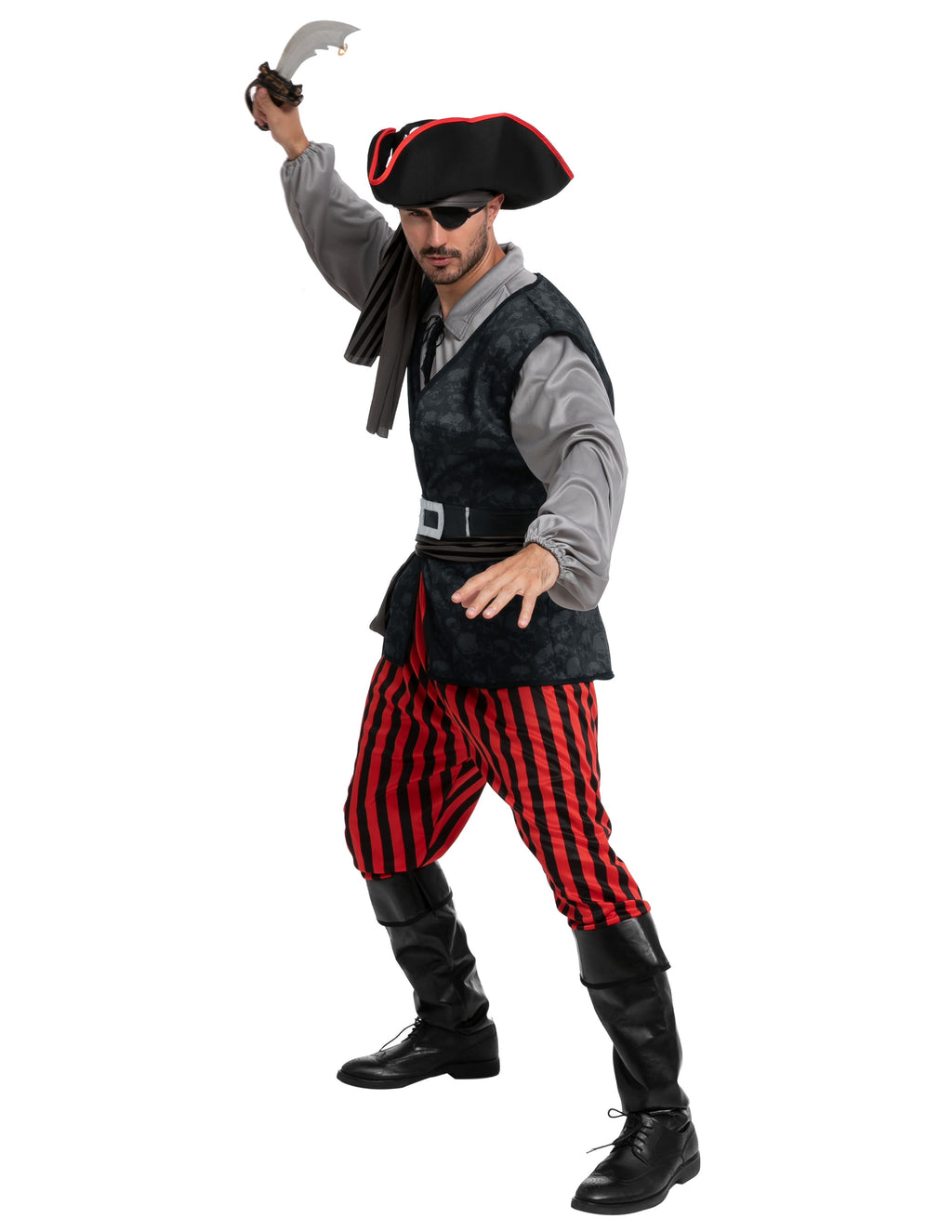 Joyfy Men Pirate Costume Plundering Sea Captain Set for Adults Halloween Themed Parties