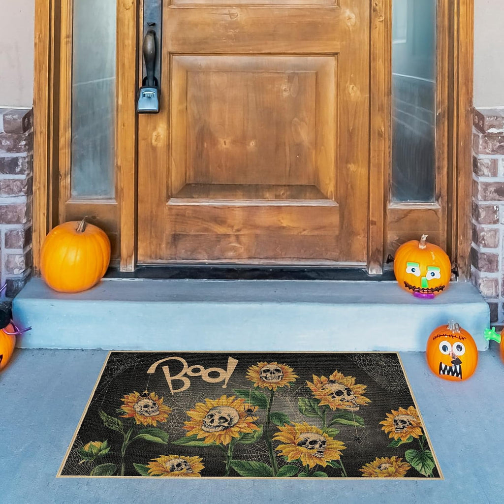 ASKETAM Halloween Doormat Indoor/Outdoor Non-Slip Carpet 19.5" x 31.3" (Sunflower Skull)