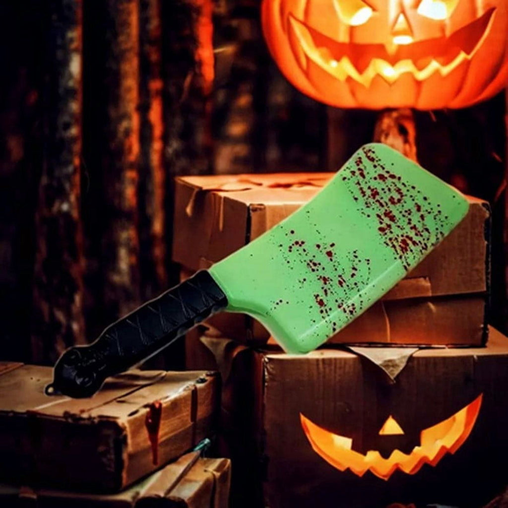Glow in the Dark Plastic Bloody Cleaver Prop, Realistic Fake Horror Knife Costume Accessory for Halloween Party Haunted House Cosplay Decor