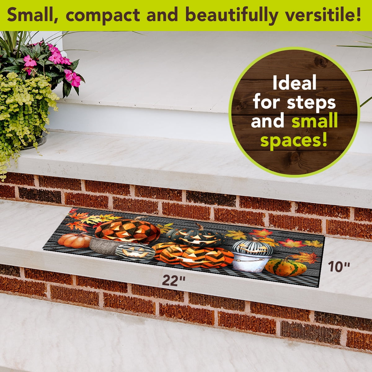 Briarwood Lane Halloween Patterned Jack O Lanterns Mini Mat 22x10 Indoor Outdoor For Halloween Doormat