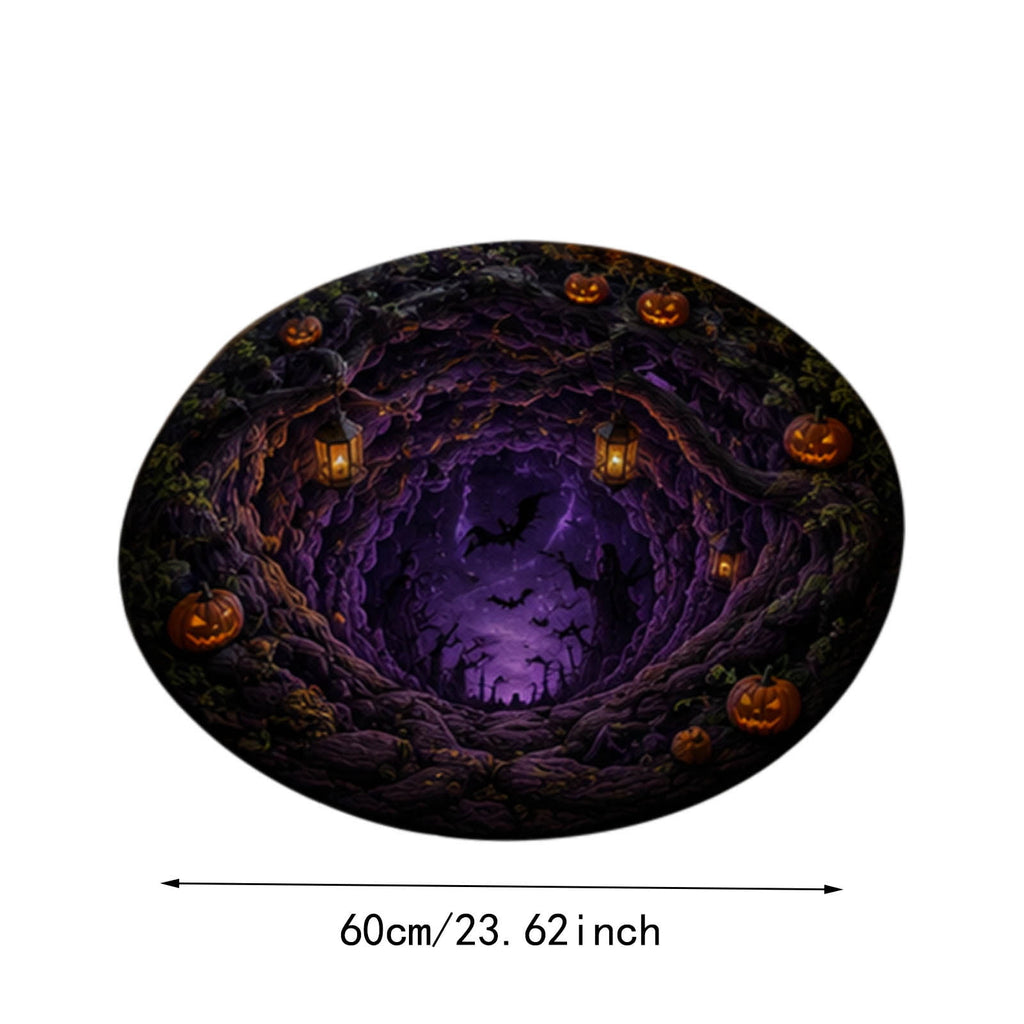 3D Illusion Halloween Round Rug, Non Printed Optical Vortex Doormat, Spooky Circular Floor Mat for Indoor Entryway Home Party Decor 60x60cm