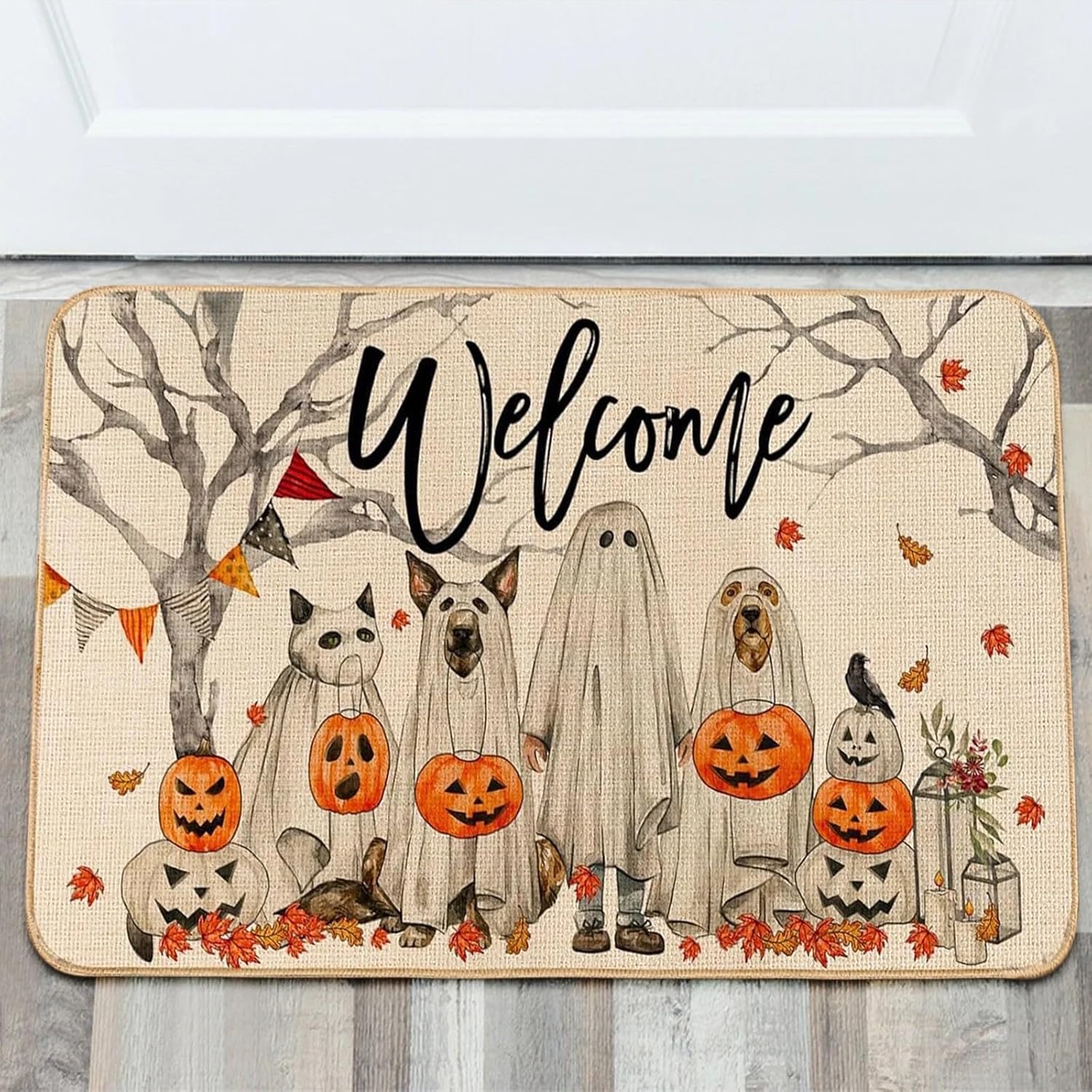 Halloween Decorations - Door Mat, Halloween Ghost Dogs Pumpkin Outdoor Mats for Front Door, Indoor Entrance Non-Slip Doormat, 1Pcs
