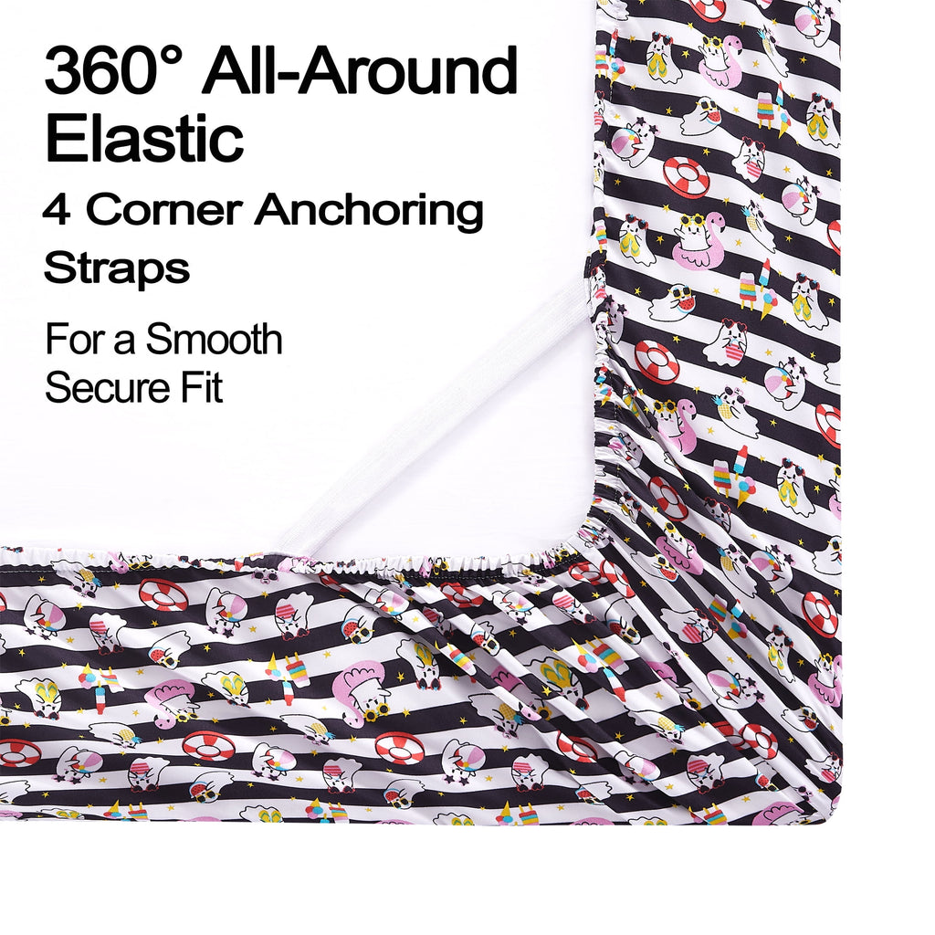 Summerween Crafted by Catherine Full 4-Piece Sheet Set, Black & White Nautical Ghosts